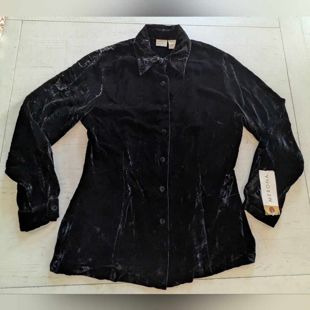 Merona NWT Black Velvet Button Down Shirt Small